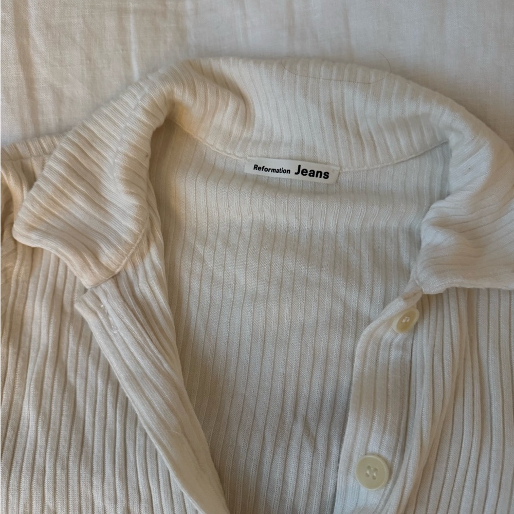 Reformation Cream Button-Up Ribbed Dress - Picture 2 of 4